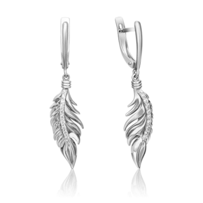 Серьги «Перья» с английским замком из белого золота с фианитами 02-4344-00-401-1120-23