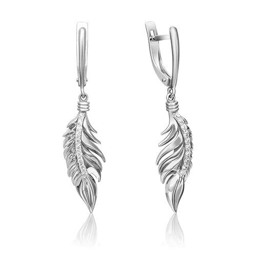 Серьги «Перья» с английским замком из белого золота с фианитами 02-4344-00-401-1120-23
