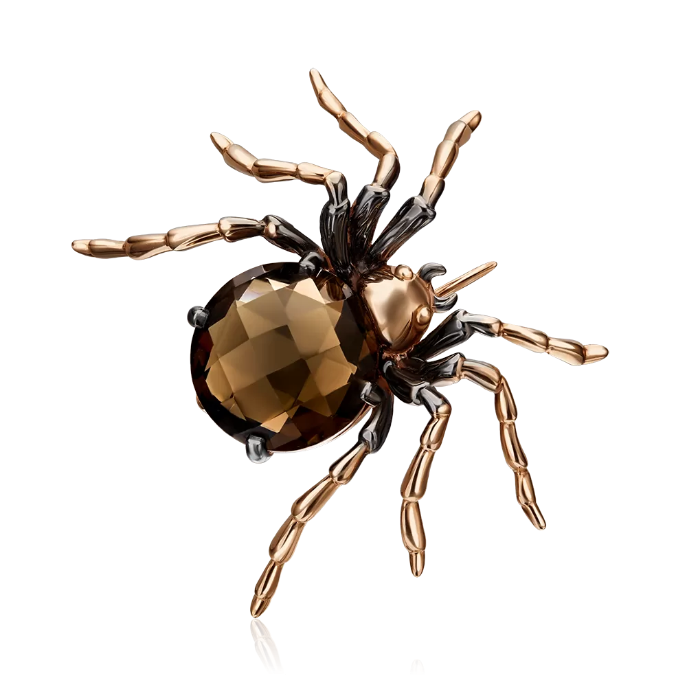 Брошь «Паук» из красного золота с кварцем дымчатым 04-0220-00-202-1110-46