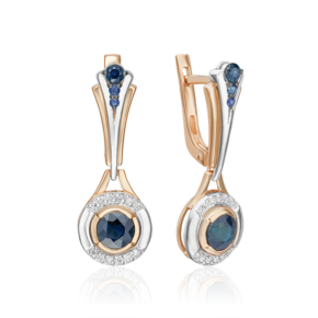 Серьги с английским замком из комбинированного золота с сапфирами и бриллиантами 02-5231-00-105-1111