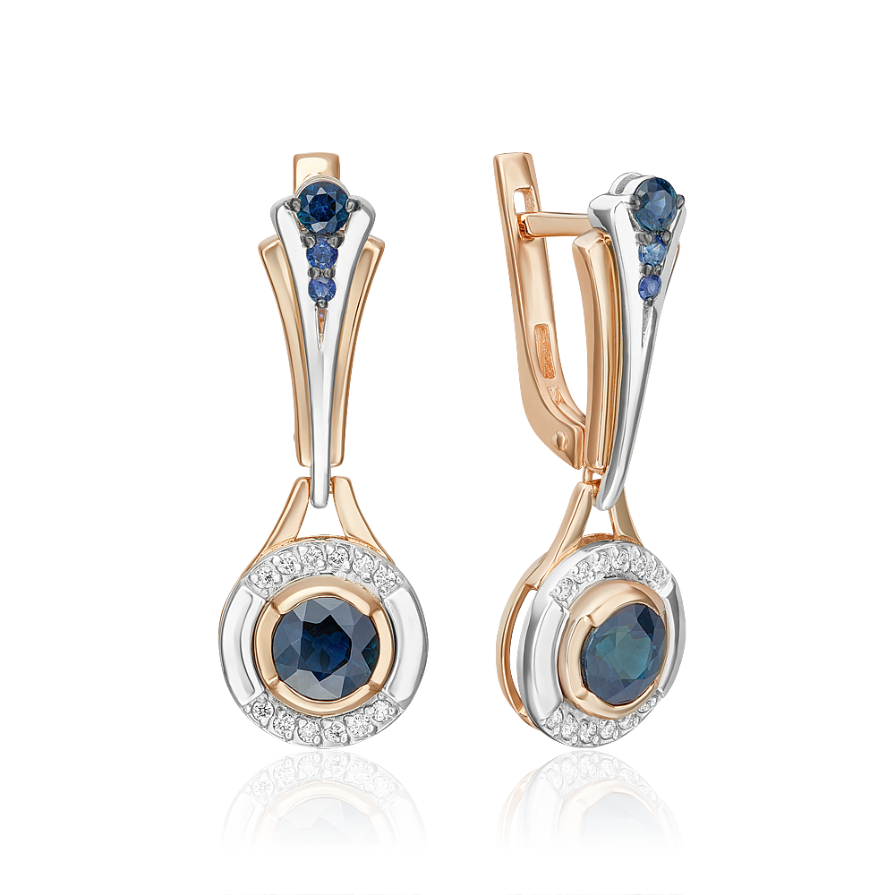 Серьги с английским замком из комбинированного золота с сапфирами и бриллиантами 02-5231-00-105-1111