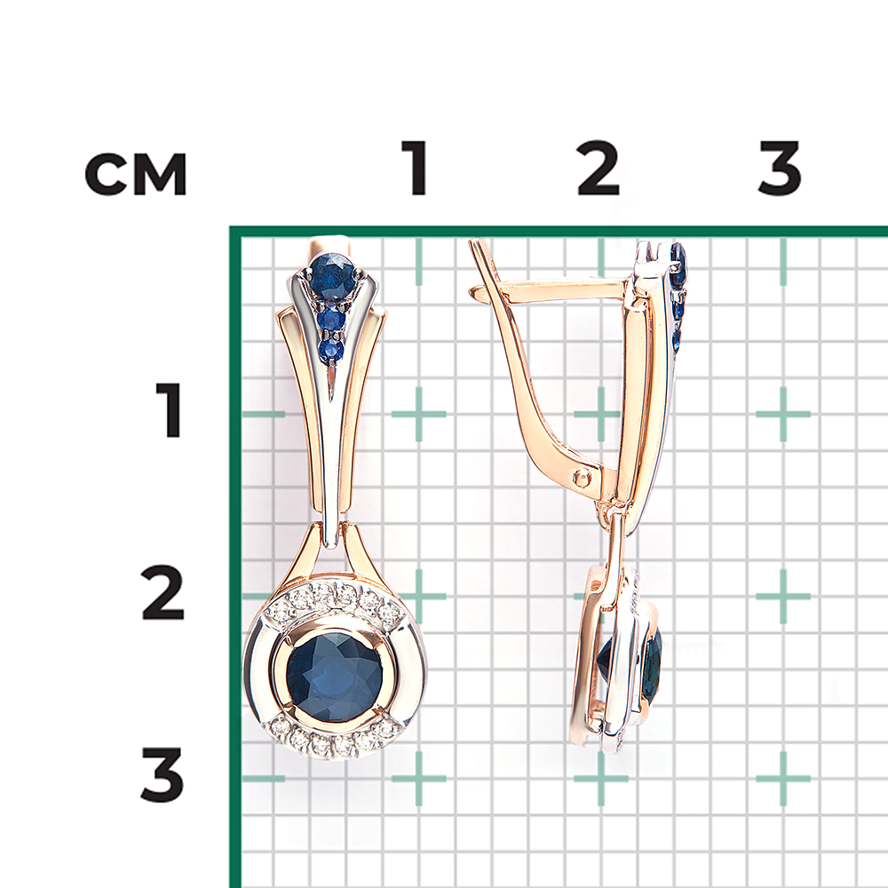 Серьги с английским замком из комбинированного золота с сапфирами и бриллиантами 02-5231-00-105-1111