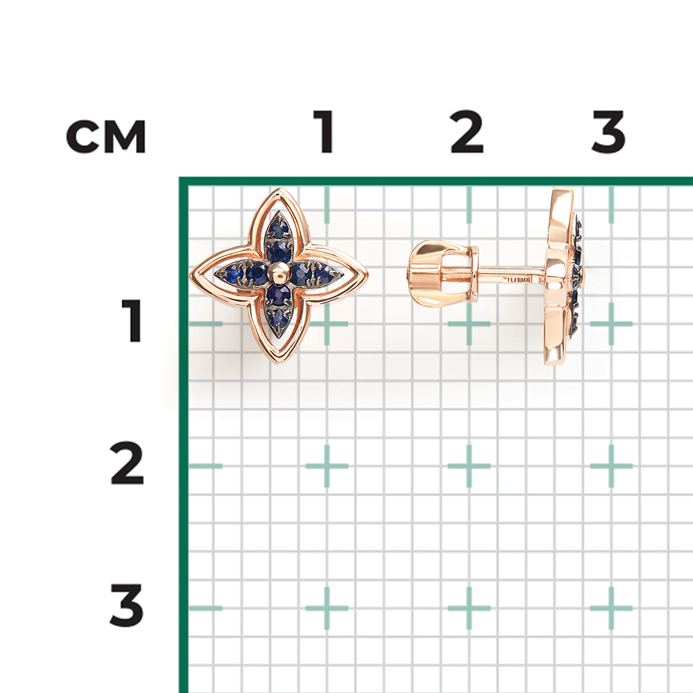 Серьги-пусеты из красного золота с сапфирами 02-5512-00-102-1110