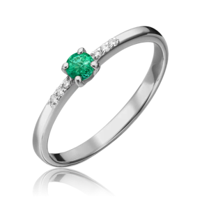 Кольцо из белого золота с изумрудом и бриллиантами