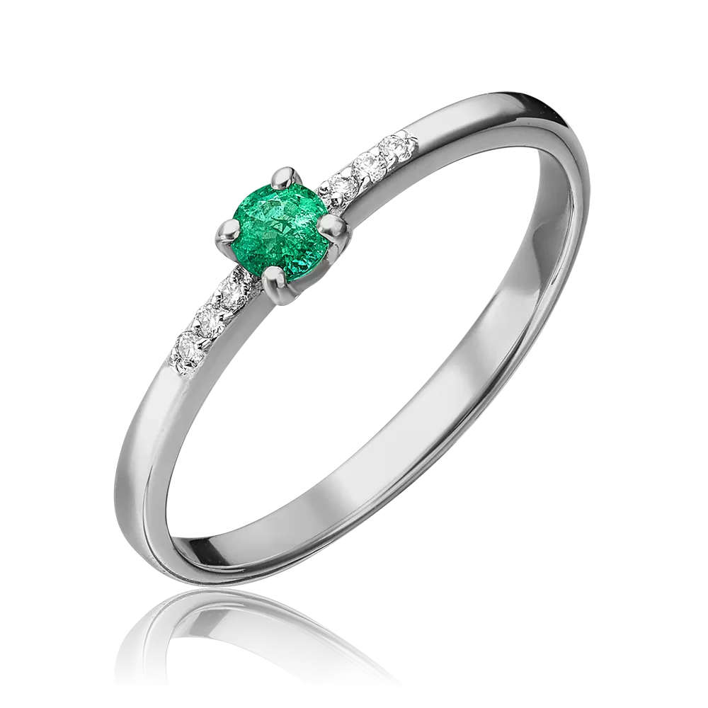 Кольцо из белого золота с изумрудом и бриллиантами 01-1491-00-106-1120-30