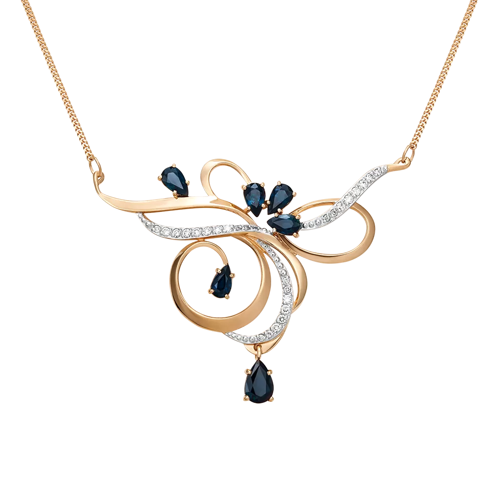 Колье из красного золота с сапфирами и бриллиантами 07-0020-00-105-1110-30