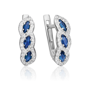 Серьги с английским замком из белого золота с сапфирами и бриллиантами 02-3464-00-105-1120-30