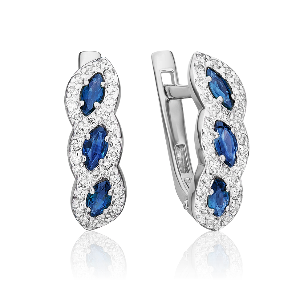 Серьги с английским замком из белого золота с сапфирами и бриллиантами 02-3464-00-105-1120-30