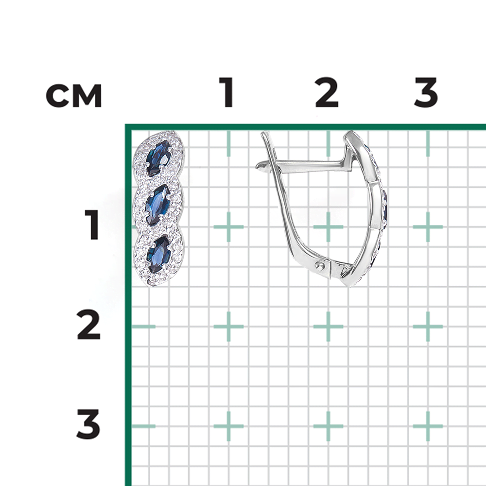 Серьги с английским замком из белого золота с сапфирами и бриллиантами 02-3464-00-105-1120-30