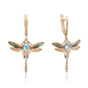 Серьги «Стрекозы» с английским замком из красного золота с топазом и эмалью 02-4685-00-201-1110-57