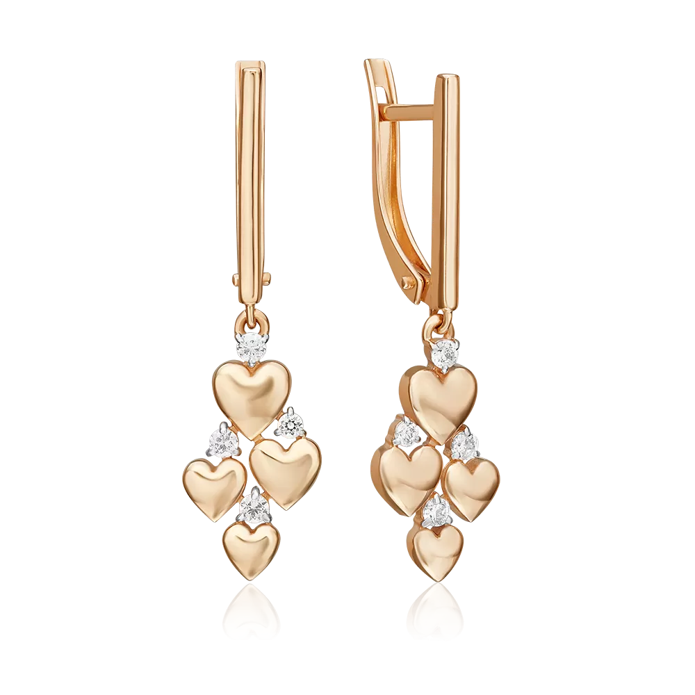 Серьги «Романтика» с английским замком из красного золота с фианитами 02-5416-00-401-1110