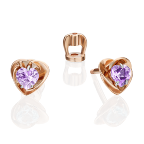 Серьги-пусеты «Сердца» из красного золота с аметистом 02-4402-00-203-1110-57
