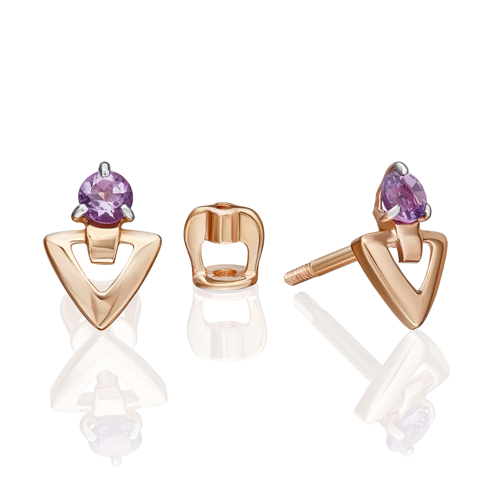 Серьги-пусеты из красного золота с аметистом 02-5399-00-203-1110
