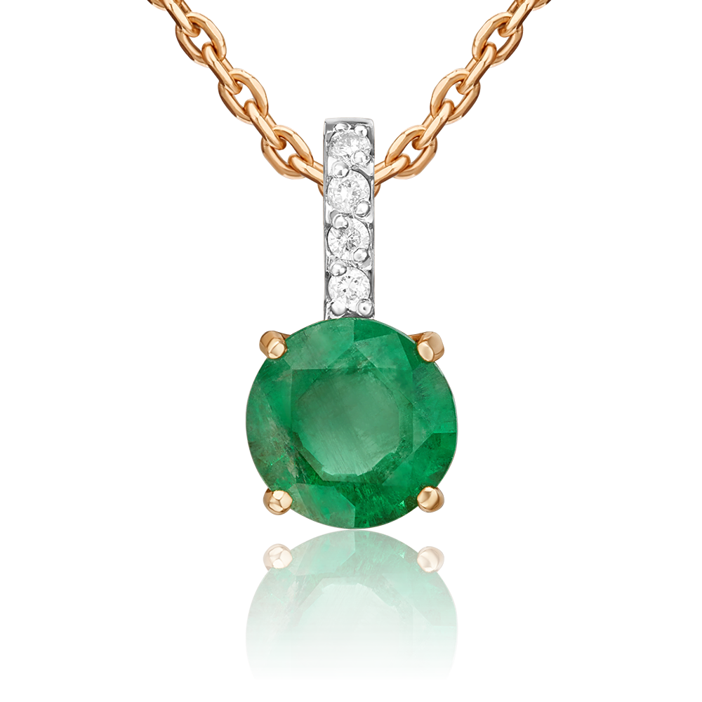 Подвеска из красного золота с изумрудом и бриллиантами 03-0432-00-106-1110-30