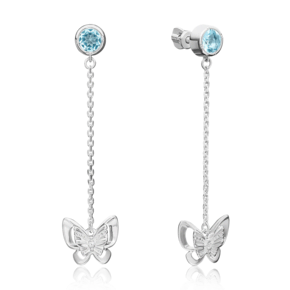 Серьги-пусеты «Бабочки» из серебра с топазом и сапфиром 02-4659-00-114-0200-72