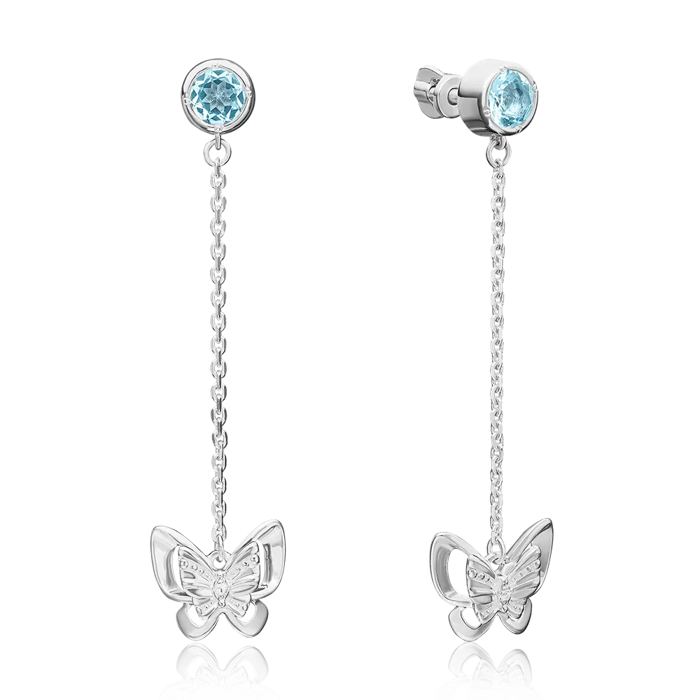 Серьги-пусеты «Бабочки» из серебра с топазом и сапфиром 02-4659-00-114-0200-72