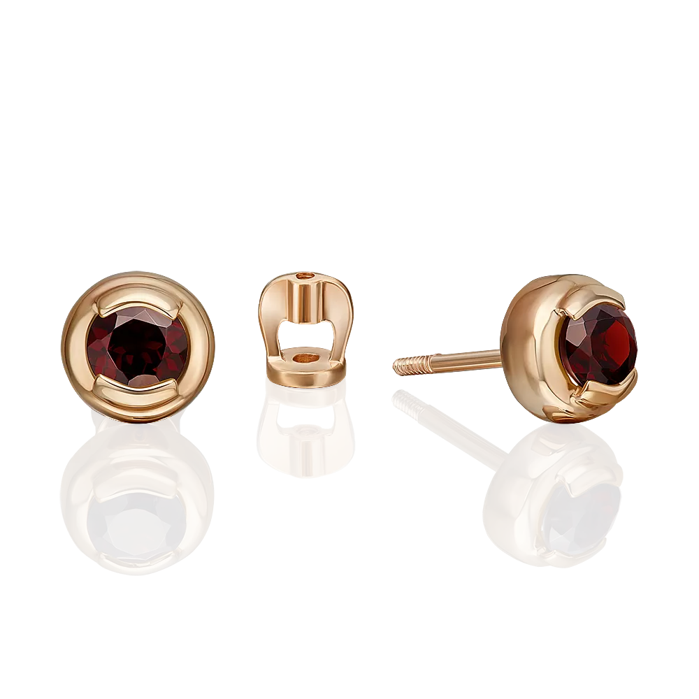Серьги-пусеты из красного золота с гранатом 02-5391-00-204-1110