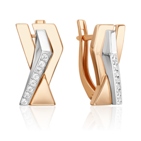 Серьги с английским замком из комбинированного золота с фианитами 02-5132-00-401-1111