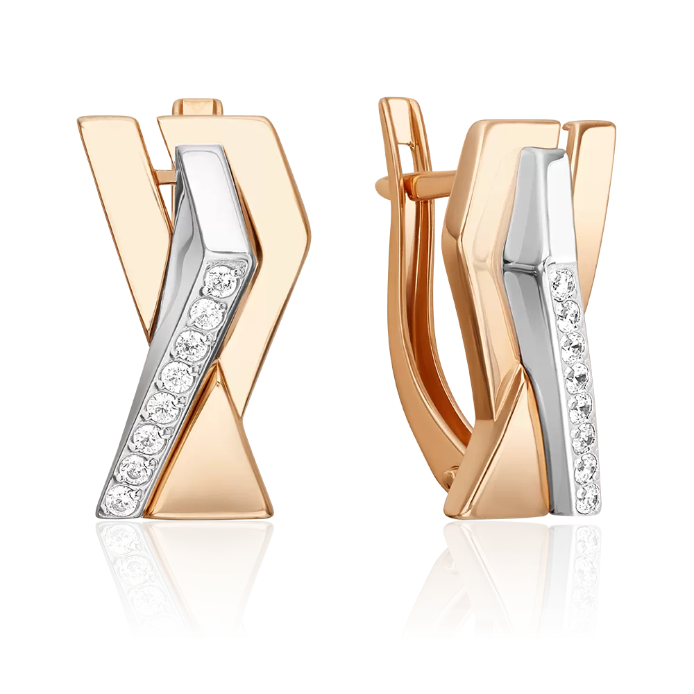 Серьги с английским замком из комбинированного золота с фианитами 02-5132-00-401-1111