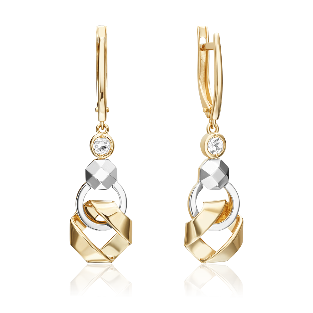 Серьги с английским замком из комбинированного золота с натуральным топазом white 02-5031-00-201-1121