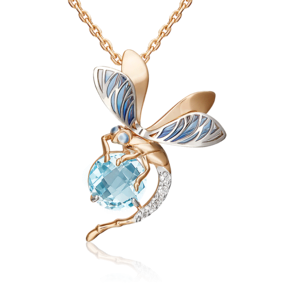 Подвеска «Стрекоза» из комбинированного золота с топазом, натуральными топазами white и эмалью 03-3144-00-201-1111-57