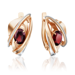 Серьги с английским замком из красного золота с гранатом 02-4036-00-204-1110-46