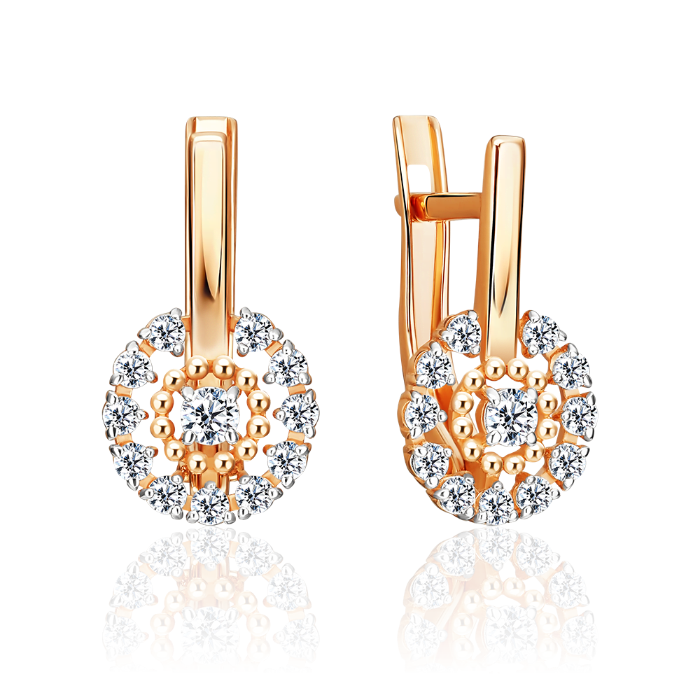 Серьги с английским замком из красного золота с фианитами 02-5580-00-401-1110