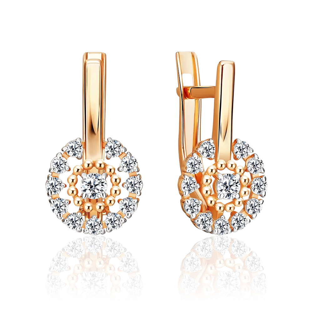 Серьги с английским замком из красного золота с фианитами 02-5580-00-401-1110