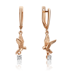 Серьги «Ласточки» с английским замком из красного золота с фианитом 02-4346-00-401-1110-03
