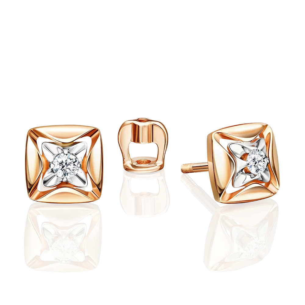 Серьги-пусеты из красного золота с бриллиантом 02-5440-00-101-1110