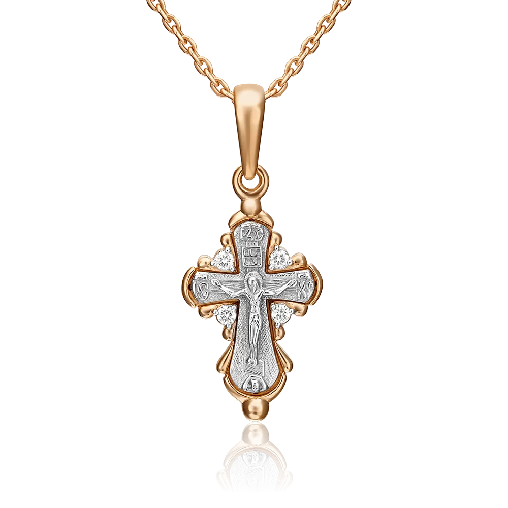 Православный крест из комбинированного золота с бриллиантами 03-0323-00-101-1111-30