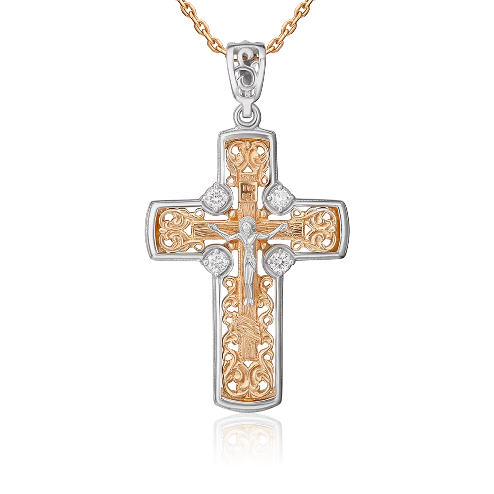 Православный крест из комбинированного золота с бриллиантами 03-0326-00-101-1111-30
