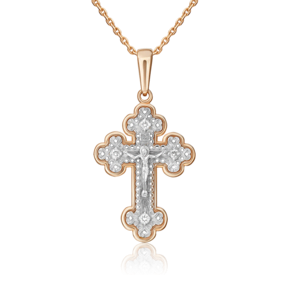 Православный крест из комбинированного золота с бриллиантами 03-0327-00-101-1111-30