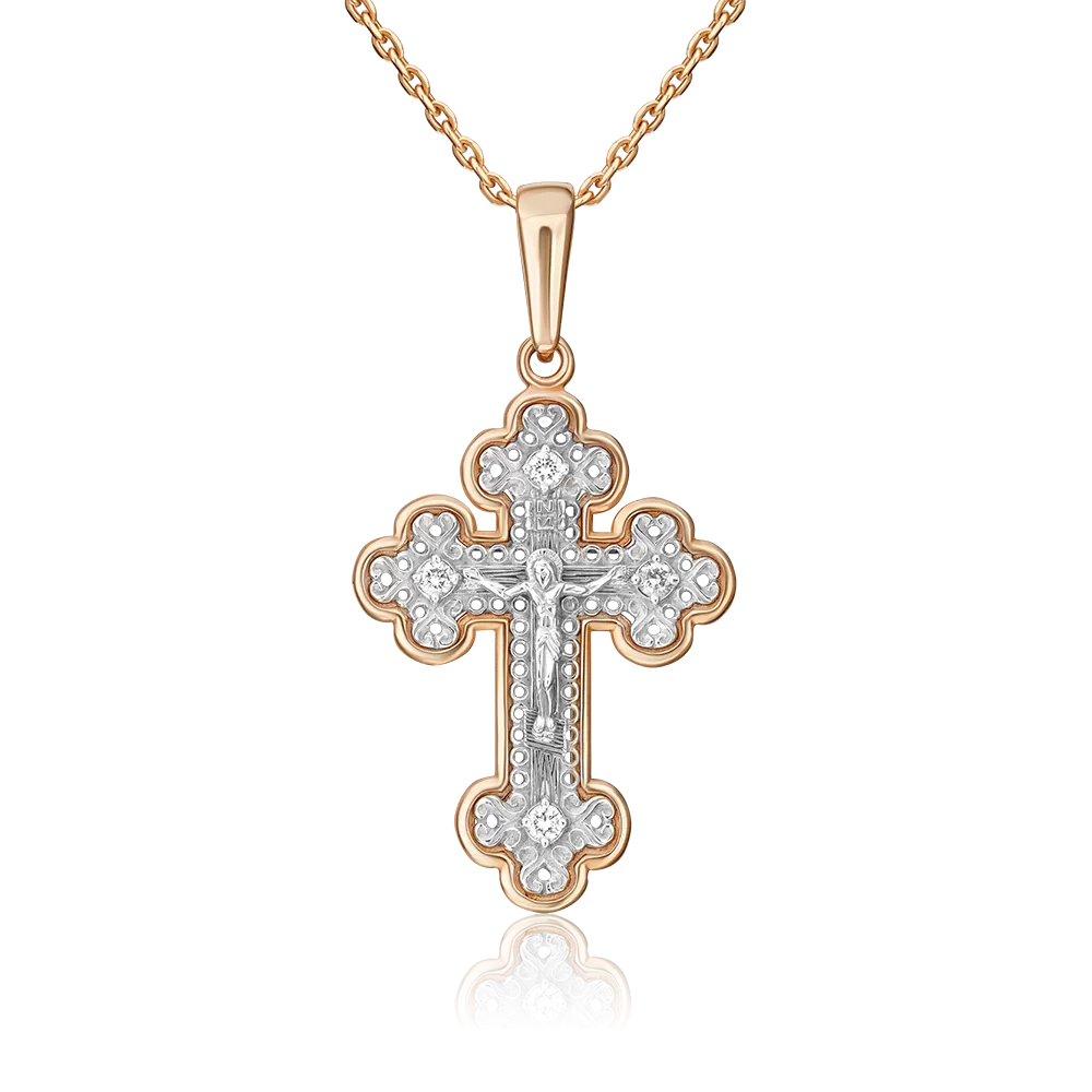 Православный крест из комбинированного золота с бриллиантами 03-0327-00-101-1111-30