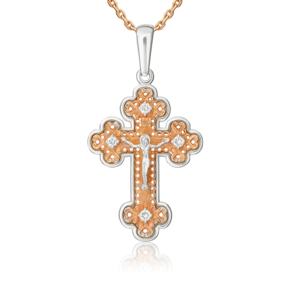 Православный крест из комбинированного золота с бриллиантами 03-0328-00-101-1111-30