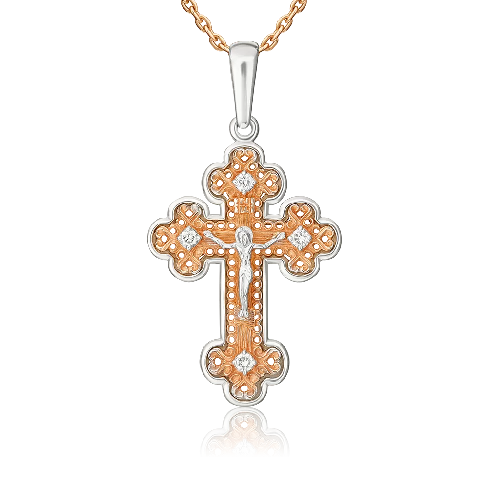Православный крест из комбинированного золота с бриллиантами 03-0328-00-101-1111-30