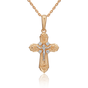 Православный крест из комбинированного золота с бриллиантами 03-0329-00-101-1111-30