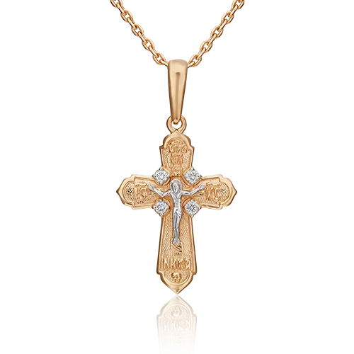 Православный крест из комбинированного золота с бриллиантами 03-0329-00-101-1111-30