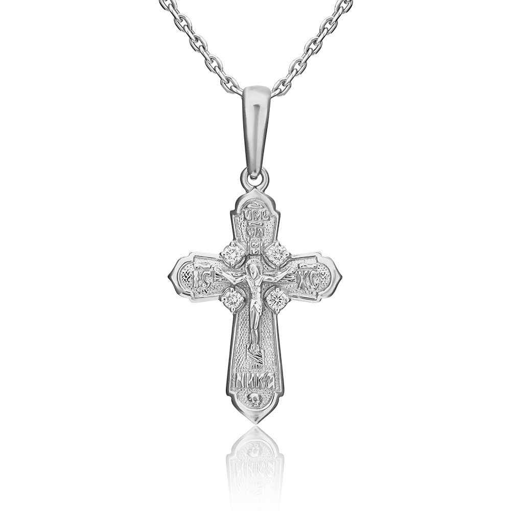 Православный крест из белого золота с бриллиантами 03-0330-00-101-1120-30