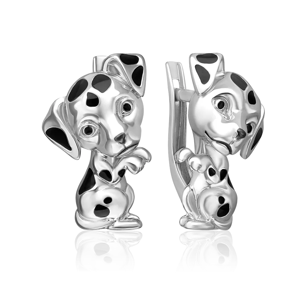 Серьги «Далматинцы» с английским замком из серебра с эмалью 02-5157-00-000-0200