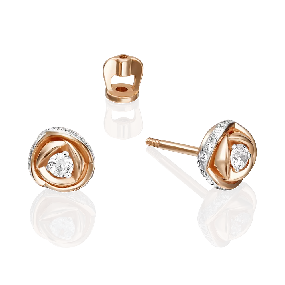 Серьги-пусеты «Бутоны» из красного золота с фианитами 02-3065-00-401-1110-32