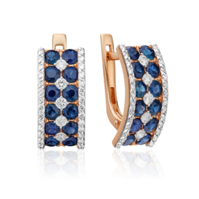 Серьги с английским замком из красного золота с сапфирами и бриллиантами 02-0733-00-105-1110-30