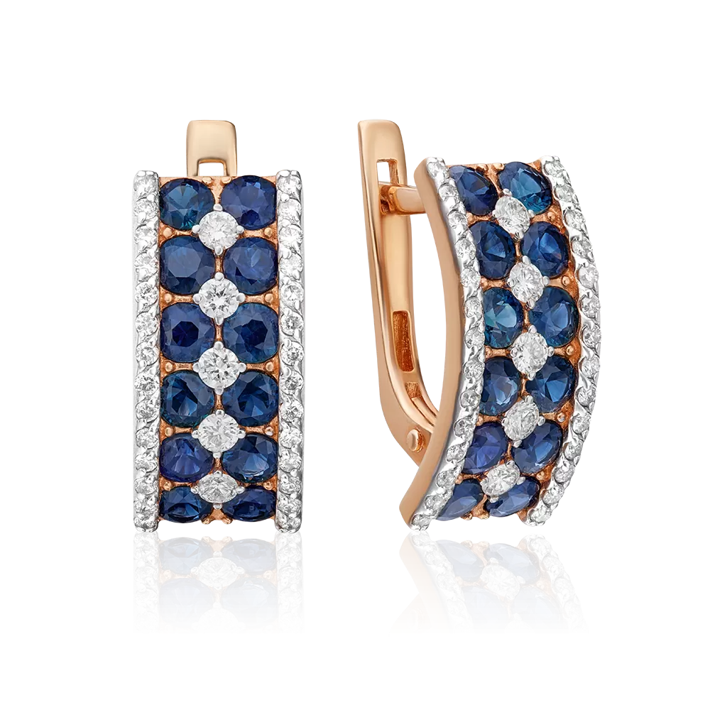 Серьги с английским замком из красного золота с сапфирами и бриллиантами 02-0733-00-105-1110-30