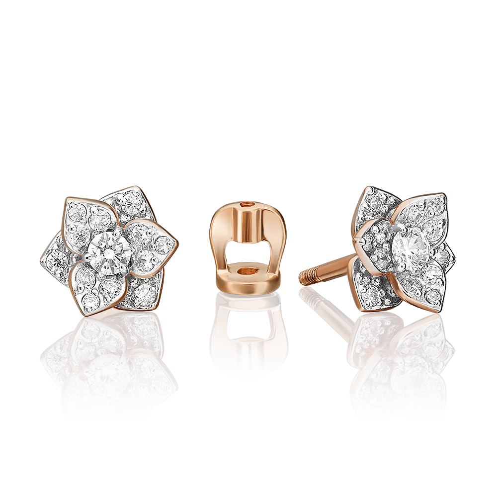 Серьги-пусеты «Цветы» из красного золота с фианитами 02-3068-00-401-1110-23