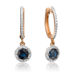 Серьги с английским замком из красного золота с сапфиром и бриллиантами 02-0737-00-105-1110-30