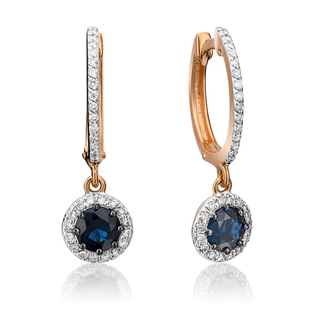 Серьги с английским замком из красного золота с сапфиром и бриллиантами 02-0737-00-105-1110-30