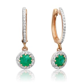 Серьги с английским замком из красного золота с изумрудом и бриллиантами 02-0737-00-106-1110-30