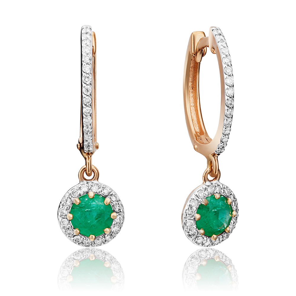 Серьги с английским замком из красного золота с изумрудом и бриллиантами 02-0737-00-106-1110-30