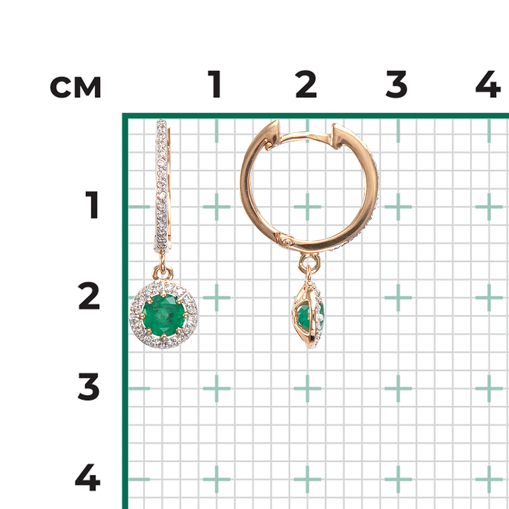 Серьги с английским замком из красного золота с изумрудом и бриллиантами 02-0737-00-106-1110-30