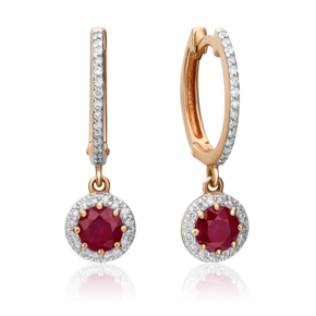 Серьги с английским замком из красного золота с рубином и бриллиантами 02-0737-00-107-1110-30